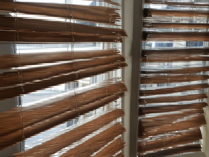 Wooden venetian blinds cleaning service showing dramatic improvement